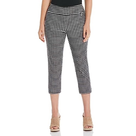 Rafaella Women's Stretch Comfort Capri - Gingham Black White - Picture 1 of 9